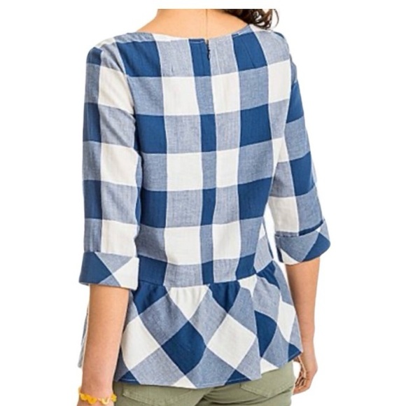 Southern Tide Women’s Jillian Navy Check Peplum Top - Picture 2 of 6